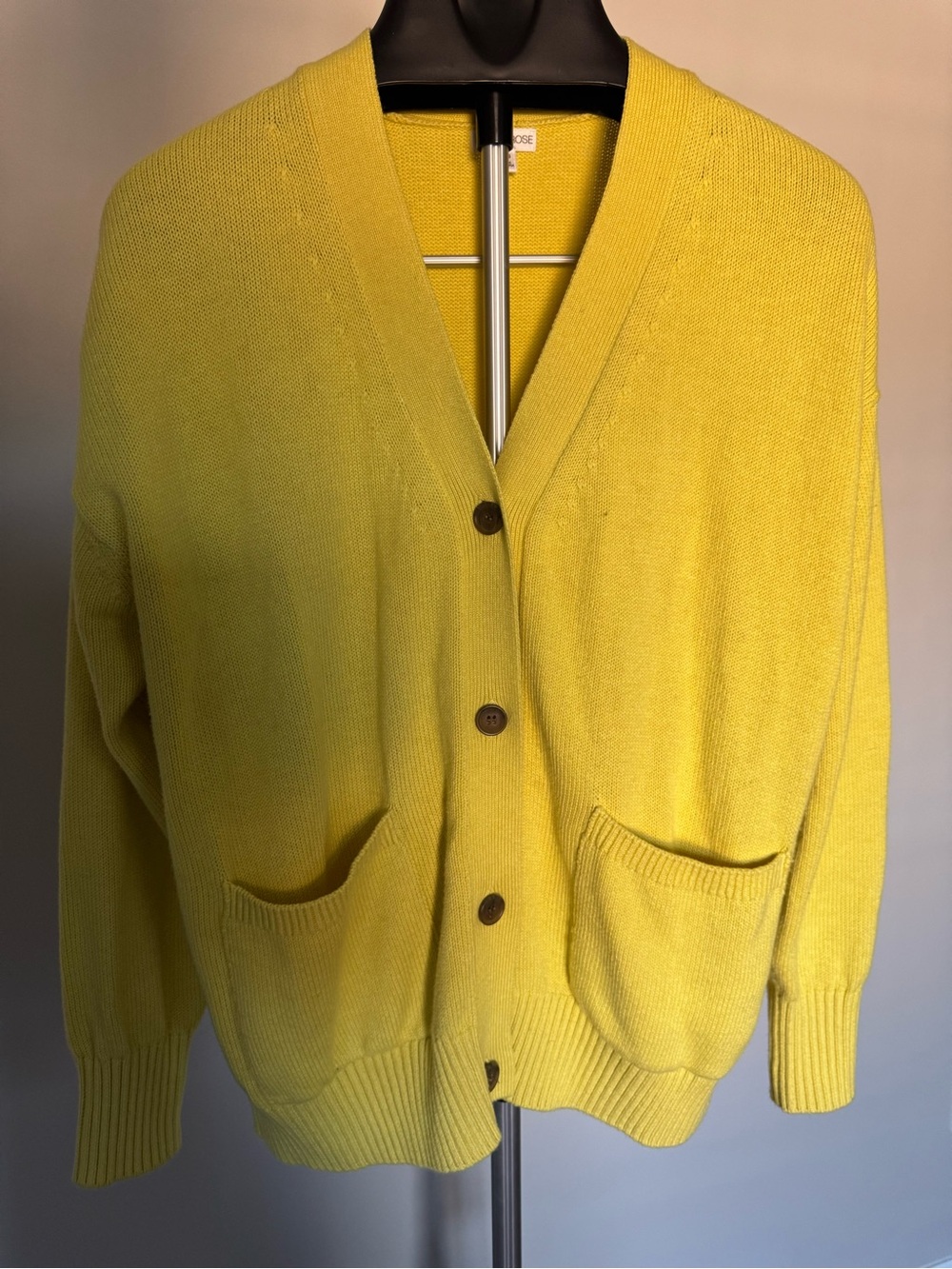 Minnie Rose Bright Yellow V-Neck Button Front Cardigan